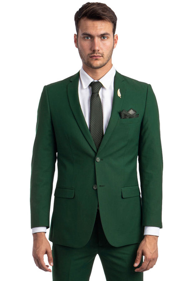 Men's Basic 2 Button Slim Fit Wedding Suit in Hunter Green | CLOSE OUT 38R