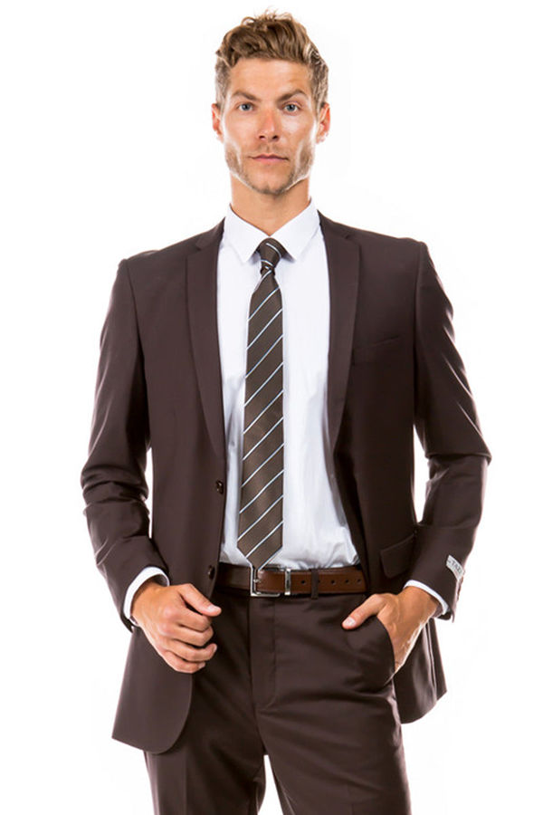 Men's Basic 2 Button Slim Fit Wedding Suit in Brown | CLOSE OUT 40R