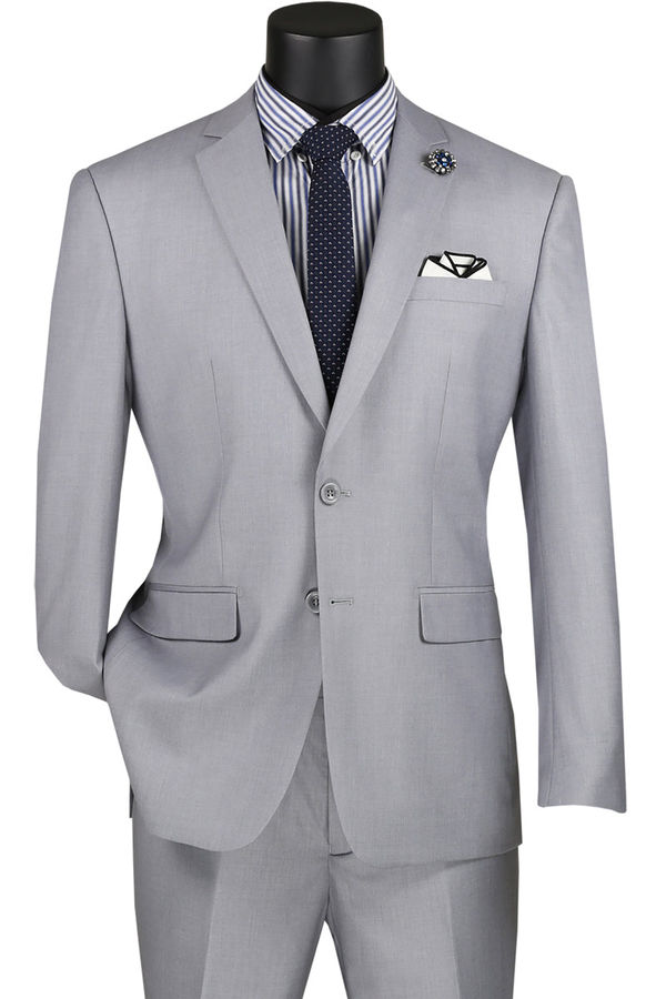 Mens Basic 2 Button Modern Fit Suit in Light Grey | CLOSE OUT 46R 50L