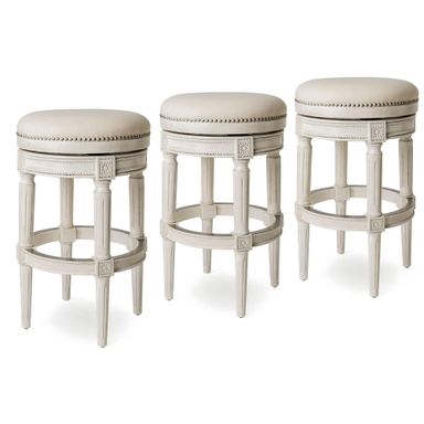31" Pullman Backless Bar Stool in Cream Finish with Natural Fabric (Set of 3)