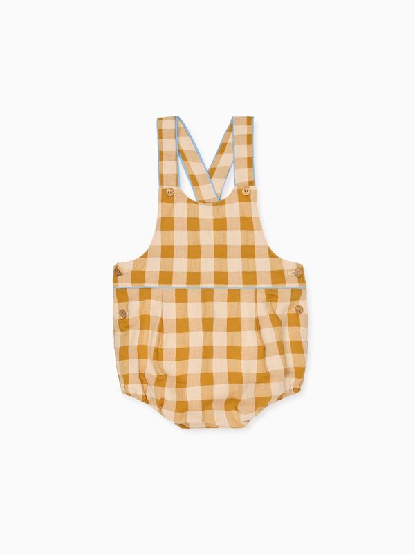 Caramel Gingham Marina Baby Romper Dungarees