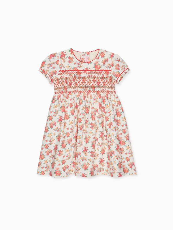 Coral Floral Soraya Girl Hand-Smocked Dress