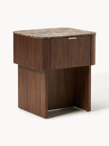 Wooden Bedside Table Zumi with Marble Top ❘ Westwing
