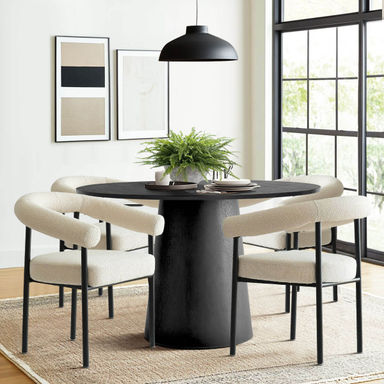 Dwen & New York 46" Round & Boucle Dining Table Set for 4 (5-Piece)