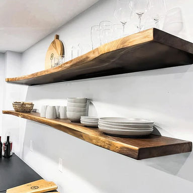 Live Edge Wood Floating Shelf With Hidden Metal Brackets, Wooden Bookshelf, Live Edge Wooden Shelf For Farmhouse Wall Decor