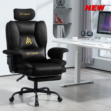 SYMINO Sofa Gaming Chair, Ergonomic Gamer Chair with Faux Fur & PU Leather, Black