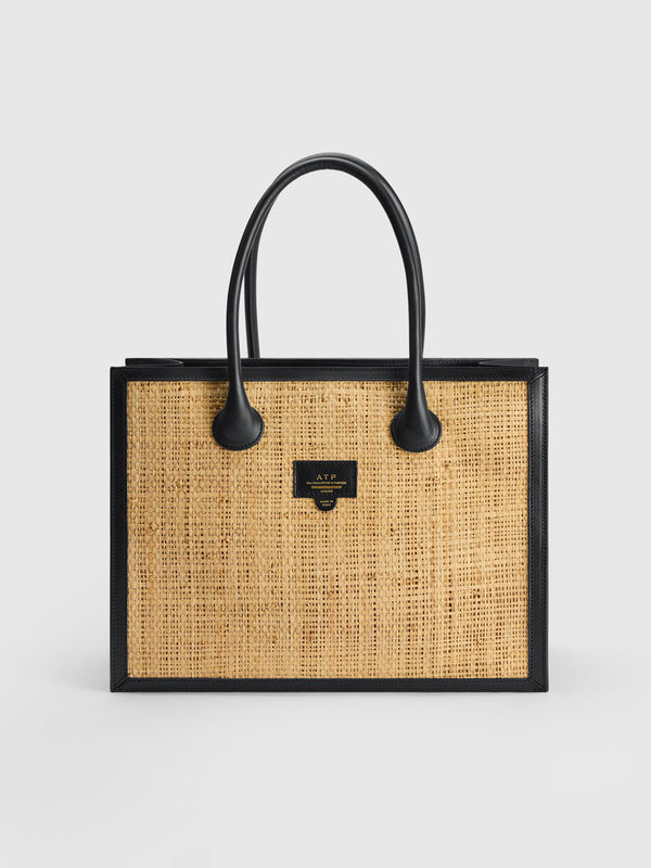 Montefalcione Natural/Black Raffia/Leather Book bag