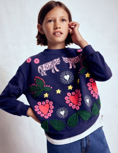 Bobbie Appliqué Sweatshirt-College Navy Tigers