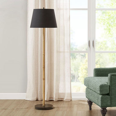 60"H Nordic Black & Natural Metal Bamboo Floor Lamp