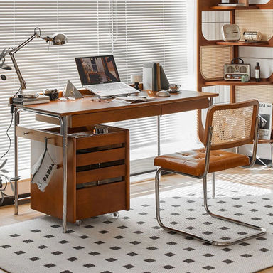Mid-Century Modern Wood and Metal Desk with Drawers