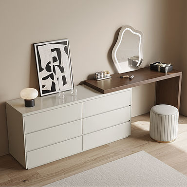 Modern White Wooden Makeup Vanity with Storage Drawers