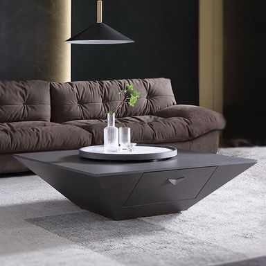 Minimalist Black Coffee Table with Lazy Susan