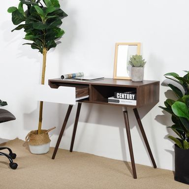 35.4 Inch Rectangular Computer Desk Modern Writing Desk with One Drawer Study Desk Workstation for Living Room, Bedroom,Office