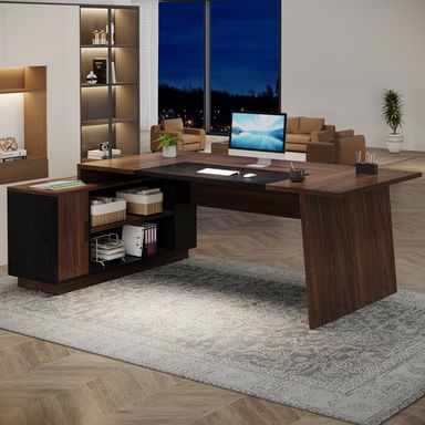 70.5'' Large Executive Desk with File Cabinet, Modern L -Shaped Desk