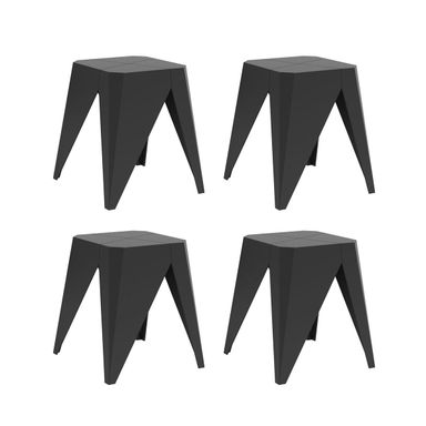 Facet Black Stacking Stool or Table Set for Indoors or Outdoors - Set of 4 - 17.7" x 15"