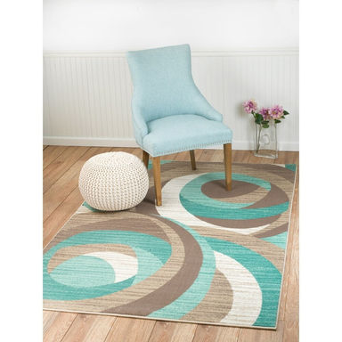 Summit Teal/Taupe Wool Blend Abstract Area Rug - 7"4' x 10'6'