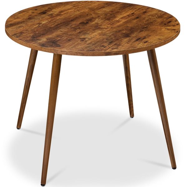 Round Mid-Century Modern 35.5in Dining Table, Dinette for Home or Kitchen w/Wood Finish Steel Legs