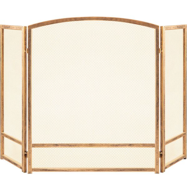 3-Panel Simple Steel Mesh Fireplace Screen w/ Worn Finish - 47.5x27.25in