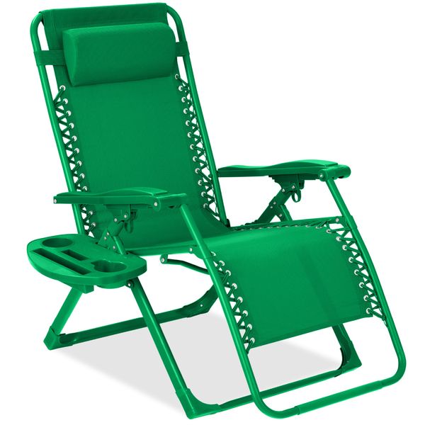 Monochromatic Zero Gravity Patio Chair Recliner w/ Side Tray, Headrest