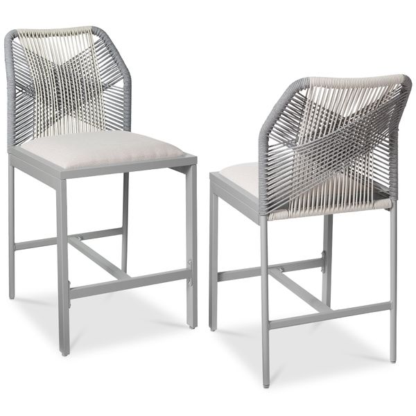 Set of 2 Indoor Outdoor Counter Height Bar Stools w/ All-Weather Rope