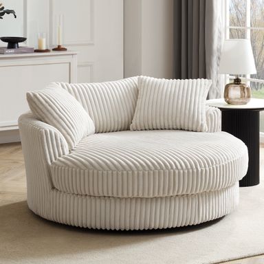 Skyler Swivel Loveseat, Cream Teddy Jumbo Cord