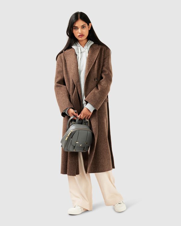Right There Wool Blend Side Tie Coat - Walnut