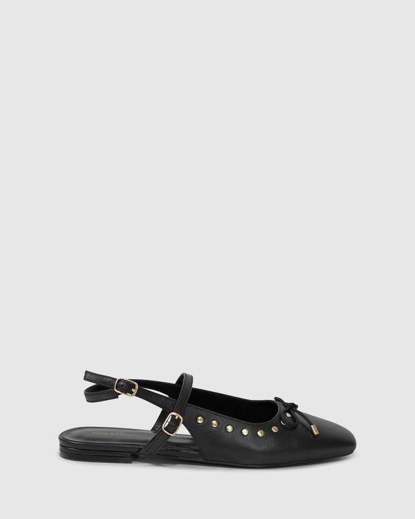 True Romance Slingback Leather Flats - Black