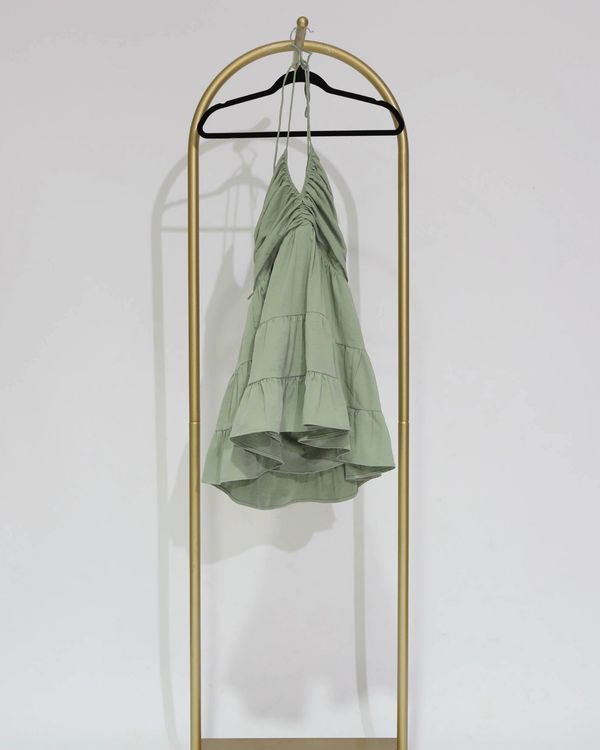 Halter Neck Tiered Mini Dress - Sage Green