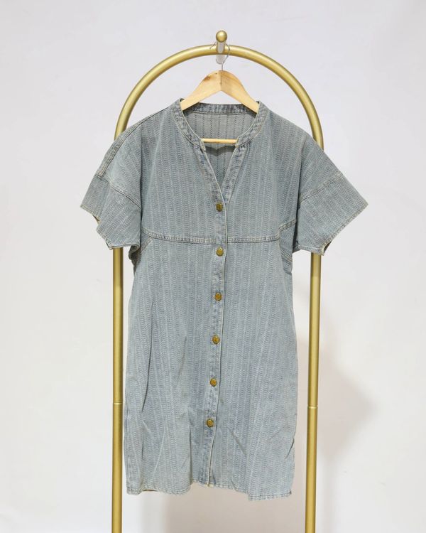 Button-Through Mini Dress - Blue