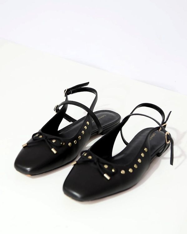 Stud Detail Slingback Flats – Black