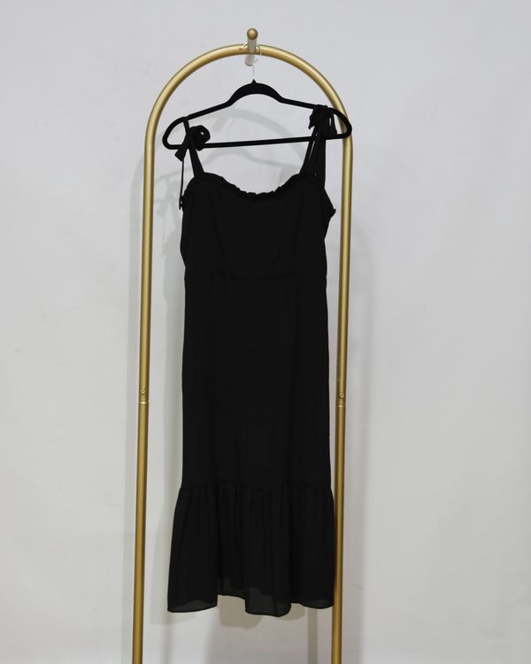 Tie Strap Midi Dress – Black