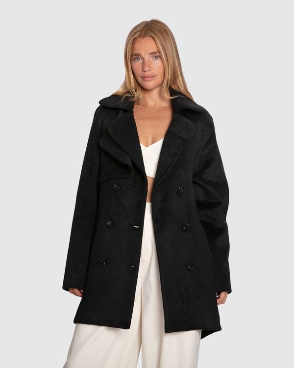 Wanna Be Loved Wool Blend Peacoat - Black