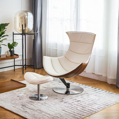 Russell Lobster Chair, With Ottoman, Walnut Texture, Armchair