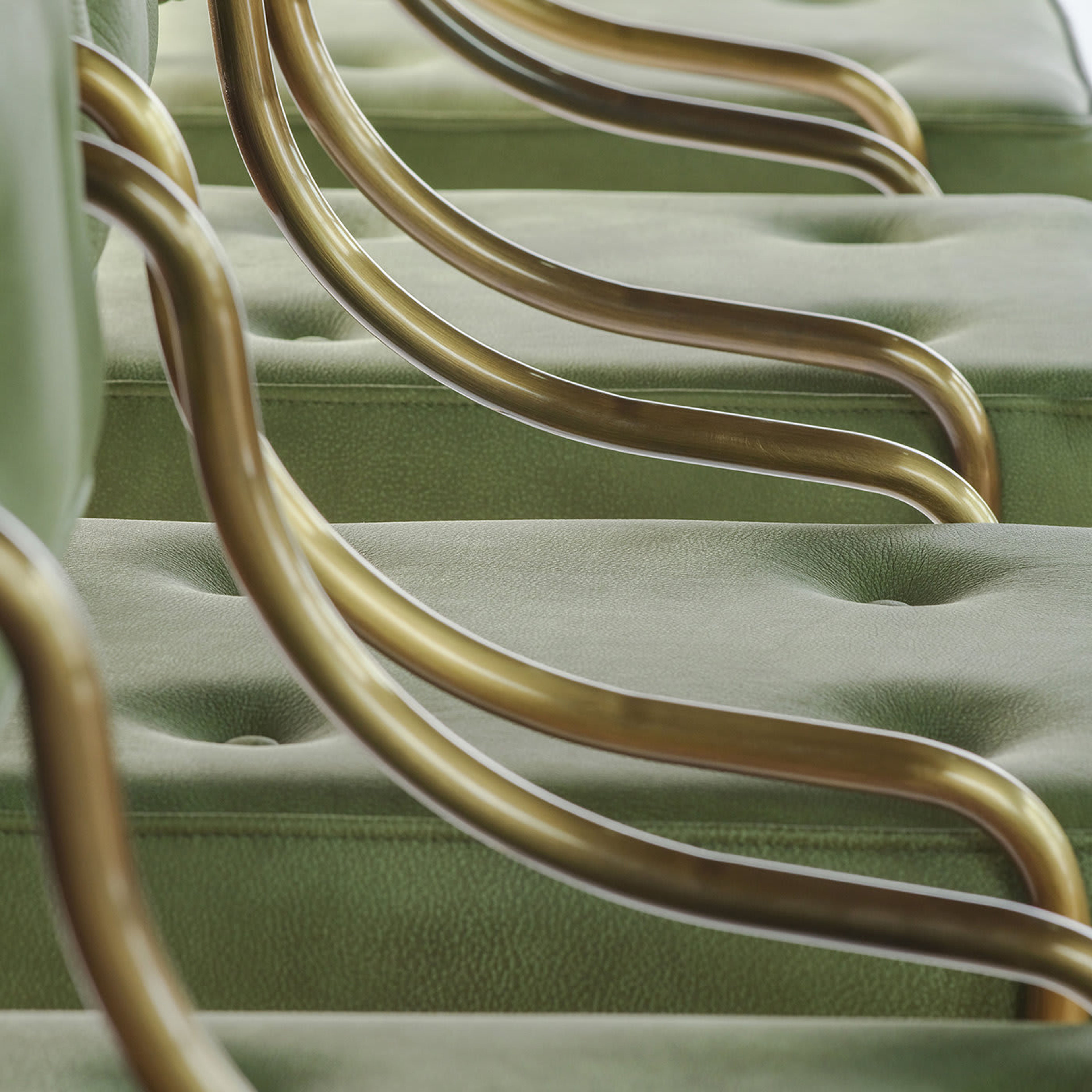 Retro Green Leather Bar Stool with Steel Legs