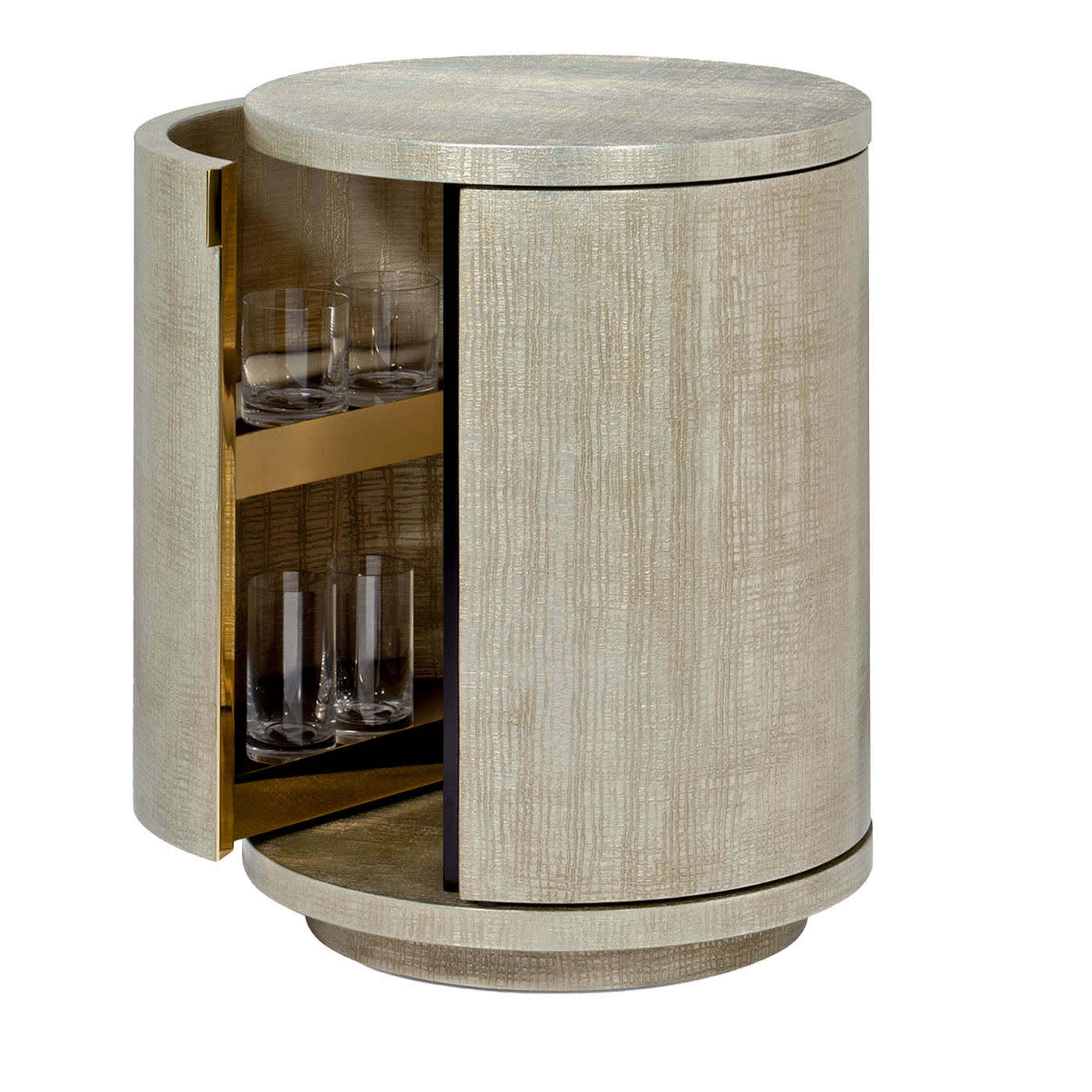 Circle Small Rotating Bar Cart - Handmade Italian Stucco Oro Bianco