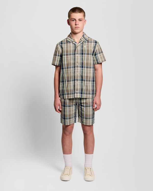 Linen Blend Check Shorts
