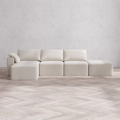 Modular Washable 3-Seater Open End Sectional Cloud Sofa | Left-Facing Arm | Lux Weave in Pearl