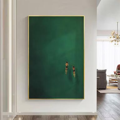 Swimmers in Deep Green - Large Moody Painting | KeiraArt #AG 100