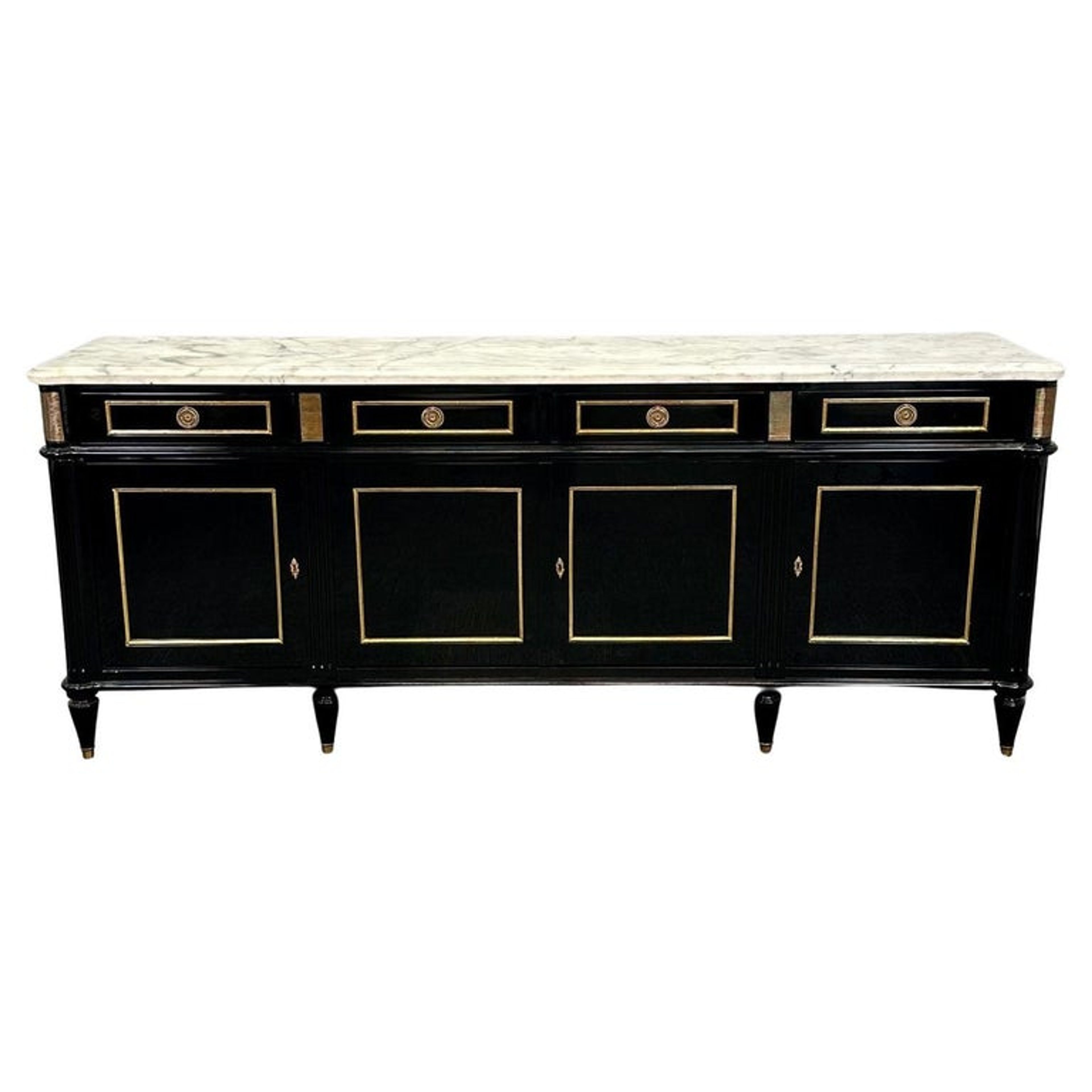 Black Lacquer Hollywood Regency Sideboard Credenza Maison Jansen Style