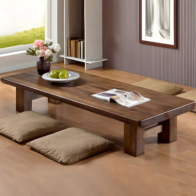 Minimalist Brown Wood Rectangular Four-Leg Coffee Table