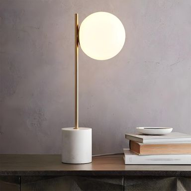 Minimalist White Sphere Shade Marble Base Table Lamp