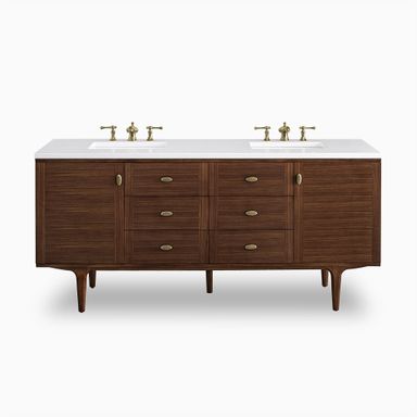 Demi 72" Double Vanity in Mid-Century Walnut with 3 cm White Zeus Quartz Top