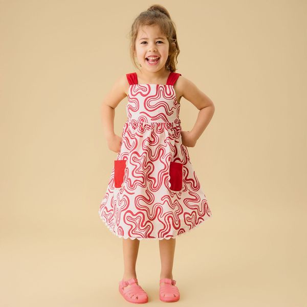 KIDLY by MORI Red Print Cotton Dress