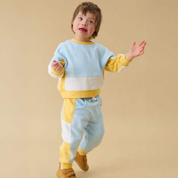 KIDLY by MORI Colourblock Joggers - Blue & Yellow