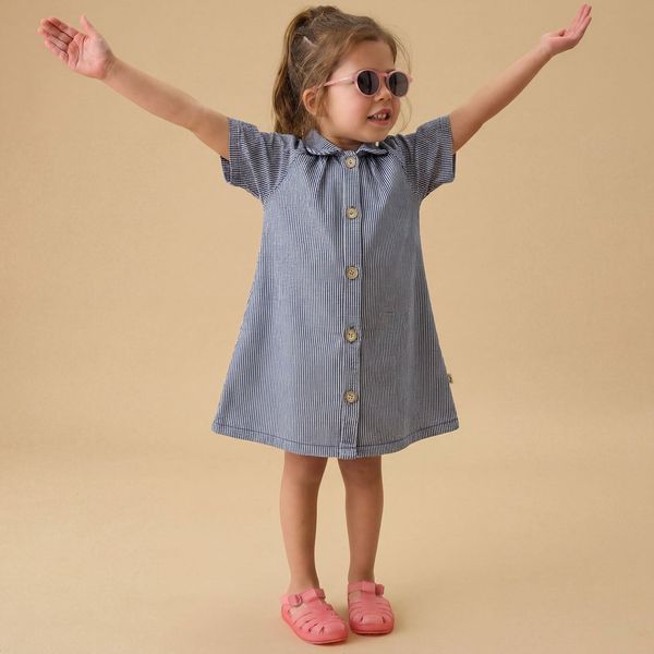 KIDLY by MORI Denim Striped Shirt Dress