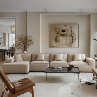 Domus Modular Beige Leather Sectional Sofa