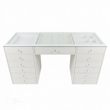 Adeline Glass Top Dressing Table in White
