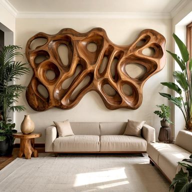 Modern Organic Wood Wall Sculpture For Living Room Feature Wall And Artistic Interior Accent SITHWA010