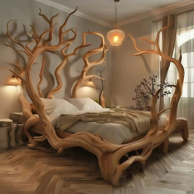 Bed Frame Solid Wood Unique Handmade Decor Bed Room SINLWB004