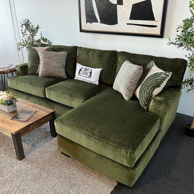 Sinatra Olive Green Sectional Sofa with Chaise and USB chargers